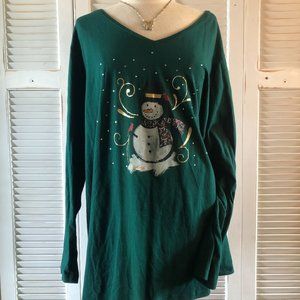 Catherines 4X (30/32W) green snowman shirt